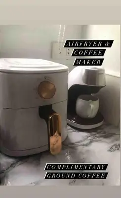 a poster of a coffee maker and a toilet at Modern Home Near MOA and NAIA in General Trias