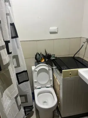 a small bathroom with a toilet and a sink at Chill in Peace Staycation 2BR condo at Field Residences, Sucat near NAIA in Manila