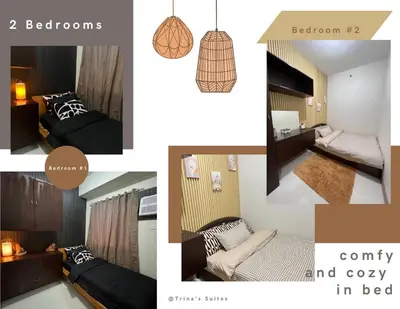 a collage of photos of a bedroom and a room at Trina's Suites in Manila