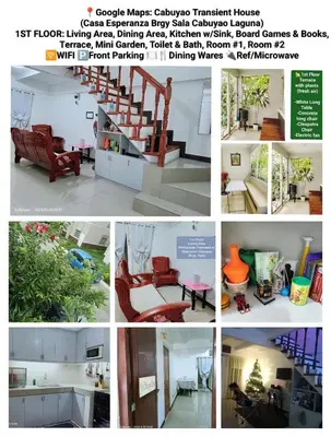 a collage of pictures of furniture in a room at Family Airconditioned Room with Balcony & Parking in Cabuyao 2-storey house in Cabuyao