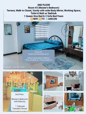 a collage of pictures of a room with a bed at Family Airconditioned Room with Balcony & Parking in Cabuyao 2-storey house in Cabuyao