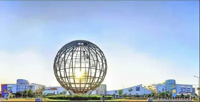 a large bird cage statue with a city in the background at Near MOA Manila Bay Airport via NAIAX Balcony-Pool View WiFi SHELL Residences in Manila