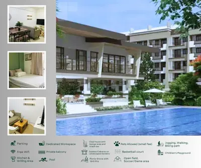 a collage of pictures of a building with a pool at 2 Bedroom with Resort Facilities near BGC and Makati in Manila