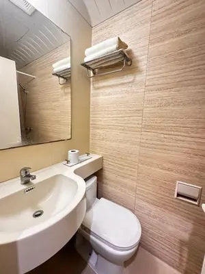 a bathroom with a white toilet and a sink at S&Rs Place Space taft condominium in Manila