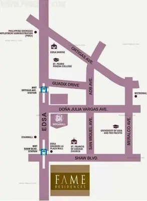 a map of the campus of familleilleilleillerance at Fame Residences Mandaluyong 1 BR with two Big TV with Balcony in Manila