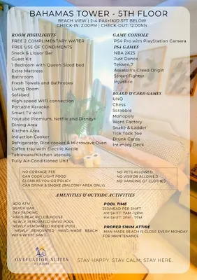 a picture of a menu of the bathroom shower at Azure Staycation by Oveecation Suites in Manila