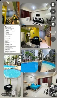 a collage of photos of a hotel with a pool at one palm tree villas &two palm tree villas in Manila