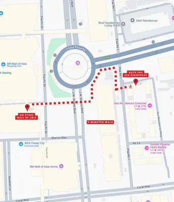 a map of a city with red dots at Suite 101F a New & Spacious MOA Sunrise Drive Oasis in Manila