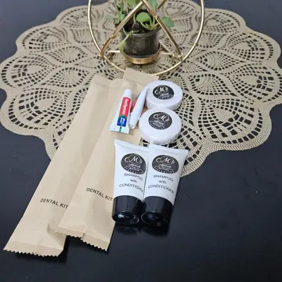 a group of products sitting on top of a table at Mench Staycation in Manila