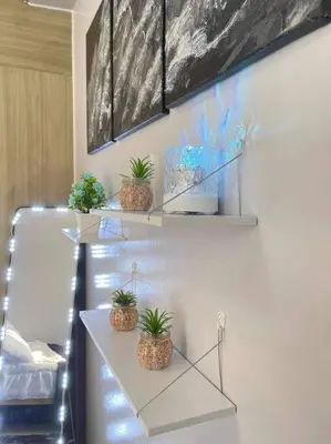a room with two shelves with potted plants on them at Shore Residences Staycation by K in Manila