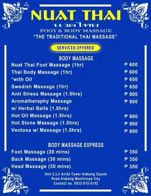a flyer for the nart thai restaurant at Condo near ATC- Molito Alabang, Muntinlupa in Manila
