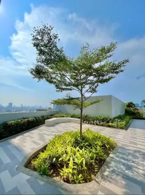 a tree on top of a building next to a building at AIR RESIDENCES Makati Netflix plus 200 mbps digital door lock in Manila