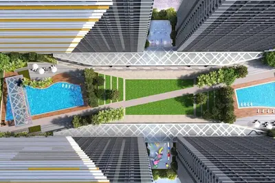an aerial rendering of a building with a pool at 1BR Condotel with Balcony at FAME Residences #FM63 in Manila