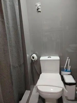 a bathroom with a toilet and a shower at Affordable Modern Studio with Netflix WiFi Balcony in Air Residences in Manila