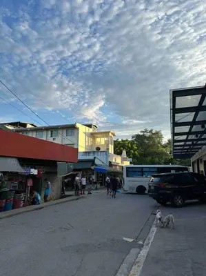 a city street with a bus and people and a dog at Lawton Residences Studio Room 3B - 4 pax in Manila