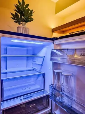 a refrigerator with its door open with a plant in it at Instragamable2BR near Bridgetown in Manila