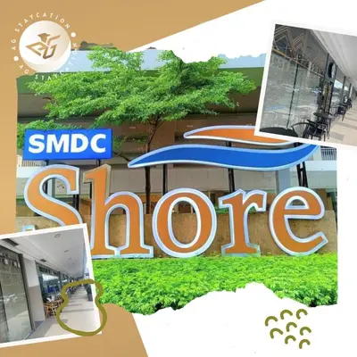 a collage of photos of a samsung sign in front of a building at 1br with Balcony near MOA unit 3 in Manila