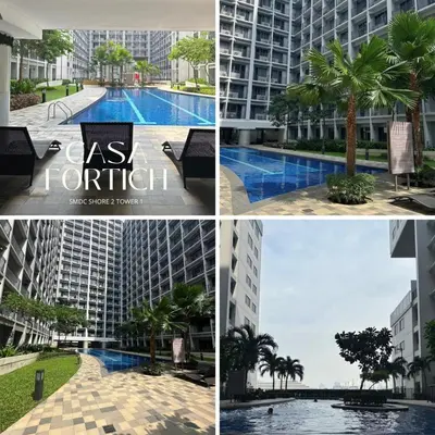 a collage of four pictures of a building at Casa Nette in Manila
