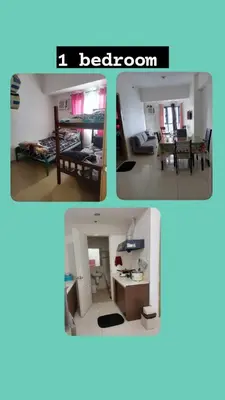 two pictures of a living room and a bedroom at Urban haven Family&Barkada room in Manila
