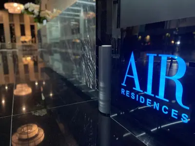 a sign in a window of an alliances restaurant at Destina at Air Residence Makati, MetroManila, Netflx in Manila