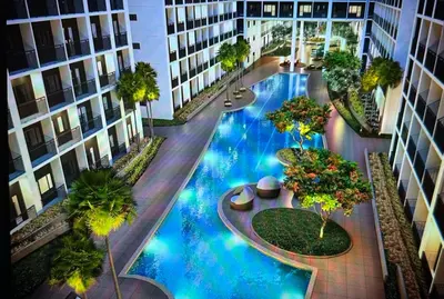 an overhead view of a swimming pool in a building at JAS Staycation in Manila