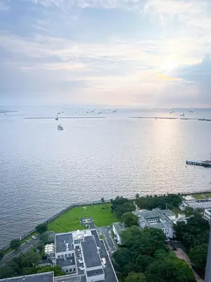 an aerial view of a large body of water at Luxury Condo in Manila Bay near US Embassy in Manila
