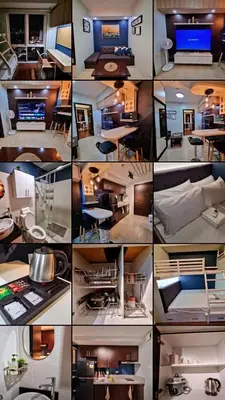a collage of different pictures of a room at AD Camp in Manila