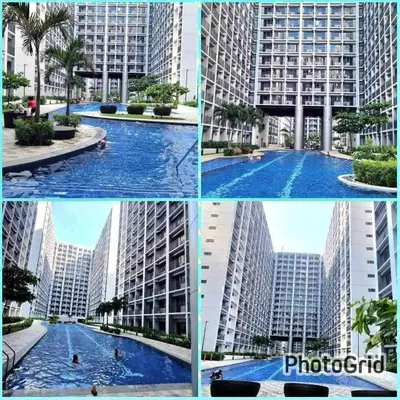 a collage of four pictures of a building at Santorini Suite Manila-Mall of Asia in Manila