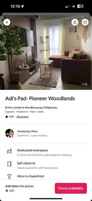 a screenshot of a living room with a couch at Staycation in Mandaluyong in Manila