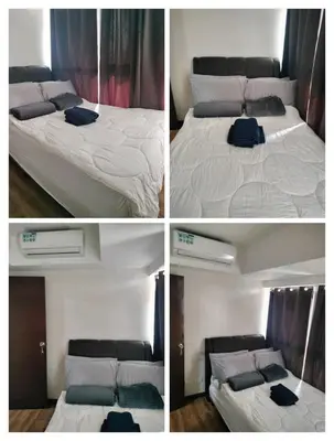 four different pictures of a bed in a room at Manila Airport Accommodation at NAIA road in Manila