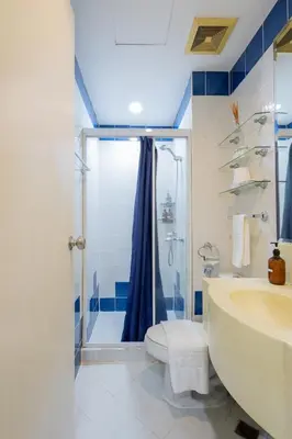 a bathroom with a shower and a toilet and a sink at Relax & WFH in Vibrant & Cozy Greenbelt Condo with Pool in Manila
