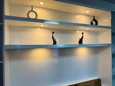a shelf with two cats sitting on it at Executive Suite Air Residence Style Comfort Makati 300 Mbps in Manila