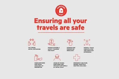 a sign that says ensuring all your travels are safe with illustrations of people at Chinatown Lai Lai Hotel Inc in Manila