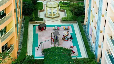 an overhead view of a swimming pool in a building at Venice Stay! Free Amenities, Steps to Grand Canal in Manila