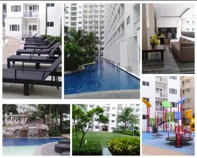 a collage of pictures of a hotel with a pool at Las Vegas of the Philippines in Pasay Manila Luxury Near NAIA Airport x Solaire x Okada x City of Dreams and Casinos Enjoy FREE Pool Access n HighSpeed WIFI and Netflix Comfort with ResortType Living Secure Your Limited Offer This Month in Manila