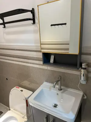 a bathroom with a sink and a toilet with a mirror at La Nikolina, Cozy Studio near MOA, CCP & Star City, Pasay in Manila
