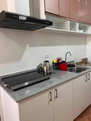 a kitchen with a sink and a stove at Tulip Garden condo in Biñan