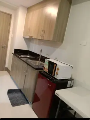 a small kitchen with a sink and a microwave at 1 Bedroom unit in Fame Residence in Manila