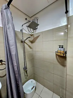 a bathroom with a toilet and a shower at Irene's Luscious Place in Manila
