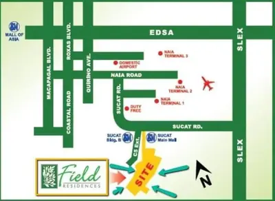 a map of fida headquarters with arrows and signs at 2BR Family suite with Balcony with WiFi and Netflix, behind SM Sucat in Manila