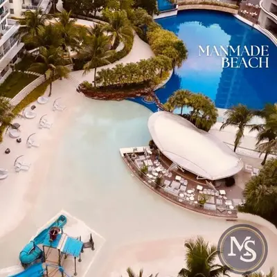 a rendering of the man made beach at the resort at Azure Residences Bahamas good for 3 pax in Manila