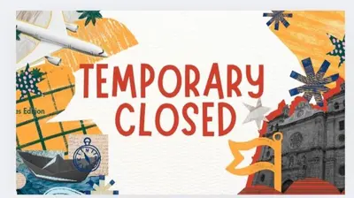 a sign that reads temporary closed with a picture of a building at 1003 Staycation at Solemare Parksuites Tower B NEAR DFA, MOA, Parqual Mall, Ayala Mall & NAIA in Manila