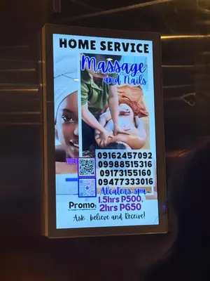 a sign for a home service massage and talks at SerenityPads in Manila