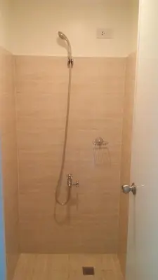 a shower in a bathroom with a frog on the wall at Jerry's Homestay in Manila