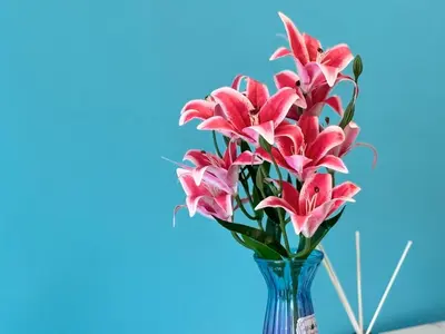 a vase filled with pink flowers on a table at Shore 3 Residences Room 1659 infront of SM MOA in Manila