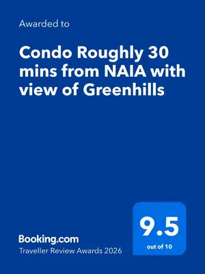 a screenshot of a phone with the words corona roughly mins from naja at Condo Roughly 30 mins from NAIA with view of Greenhills in Manila