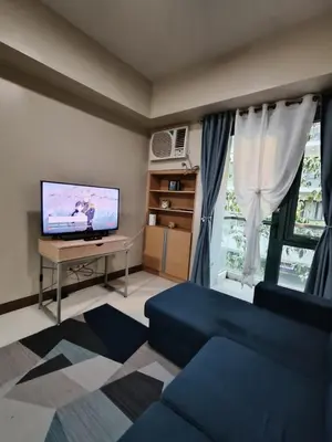 a living room with a couch and a flat screen tv at LDN Two Palm Tree Villa LFamilia in Manila