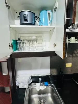 a kitchen counter with a sink in a kitchen at Stamford Residences Fully-furnished in Manila