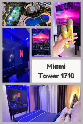 a collage of pictures of a person holding a microphone at Azure Urban Resort Residences - Staycationary Miami 1710 in Manila