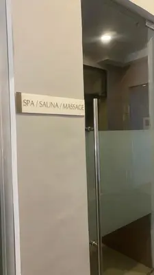a stainless steel refrigerator with a sign on it at The Radiance Manila Bay by Mary in Manila